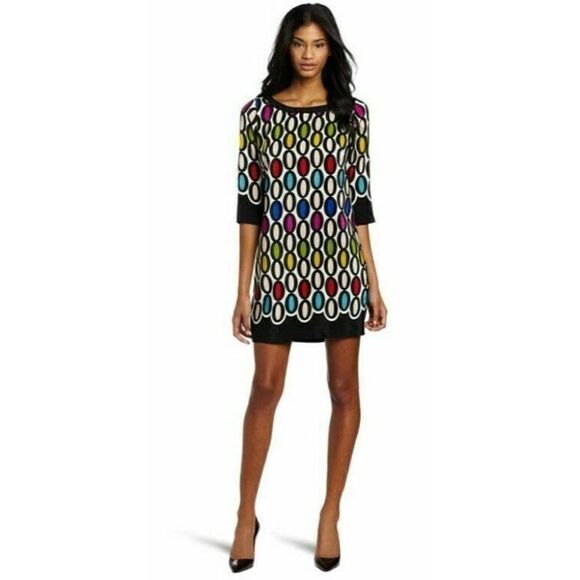 Trina Turk Dresses & Skirts - Trina Turk Women Shift Dress Oval Ronson Size 4 100% Silk 3/4 sleeves Colorful